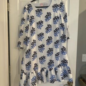 Blue and White Ruffled Tiered Sundress with Bishop Sleeves